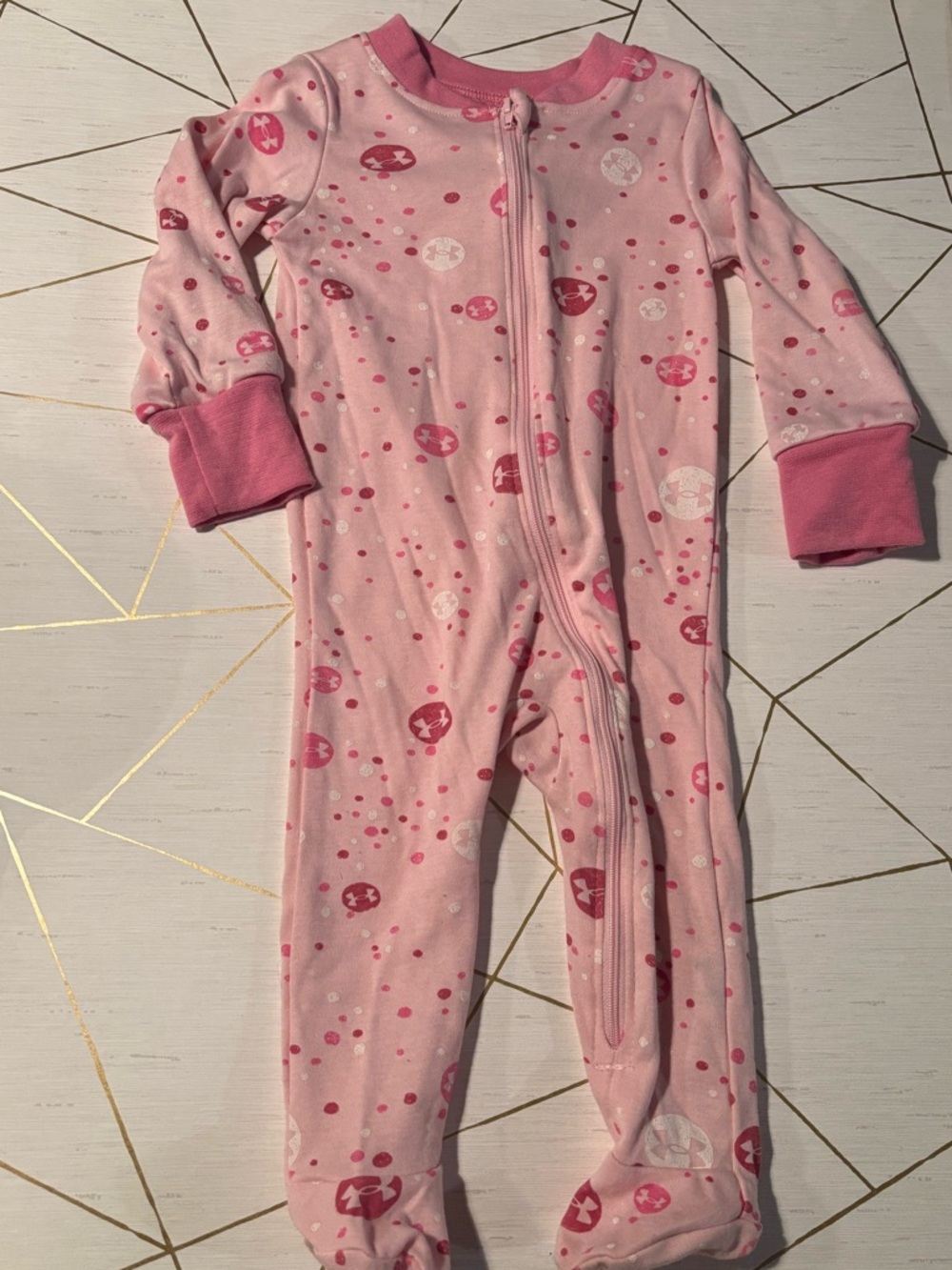 Under Armour Pink Footed One-Piece Pajamas with Dot & Star Print